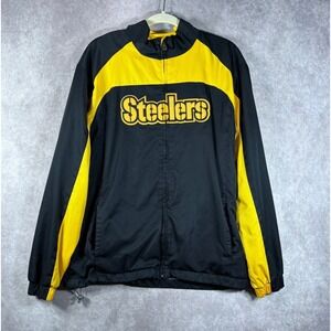 Pittsburg Steelers NFL Jacket Mens Size Medium Black Team Apparel Windbreaker